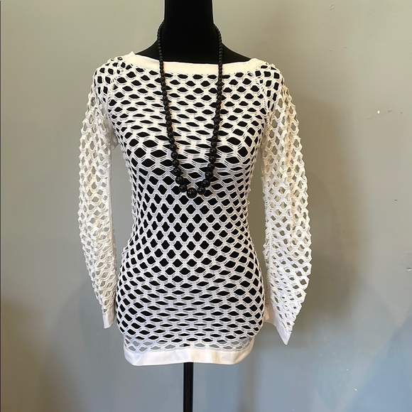 Tops - White Mesh Long Sleeve Top sexy looks /beach cover up